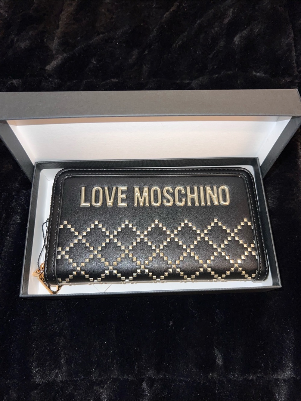 Love Moschino Black Wallet with Gold Logo and Stud Pattern
